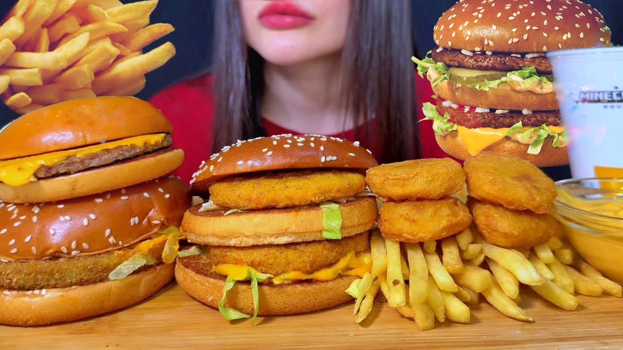 ASMR CHEESEBURGER, CHICKEN SANDWICH, NUGGETS, FRIES MUKBANG (No Talking) EATING FAST FOOD