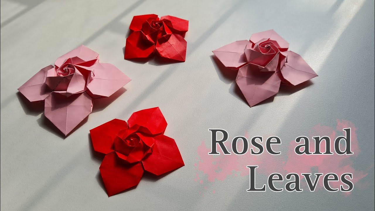 Origami rose and leaf