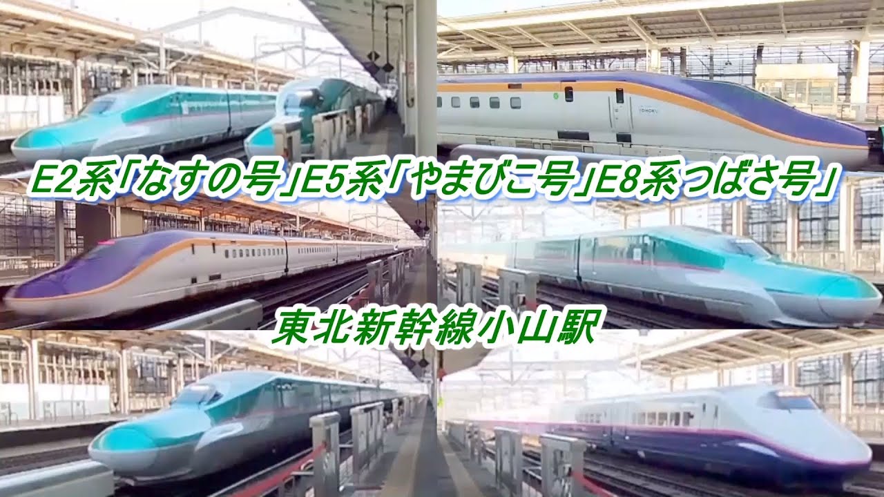 東北新幹線「小山駅」にて E2系「なすの号」・E5系「やまびこ号」・E8系「つばさ号」