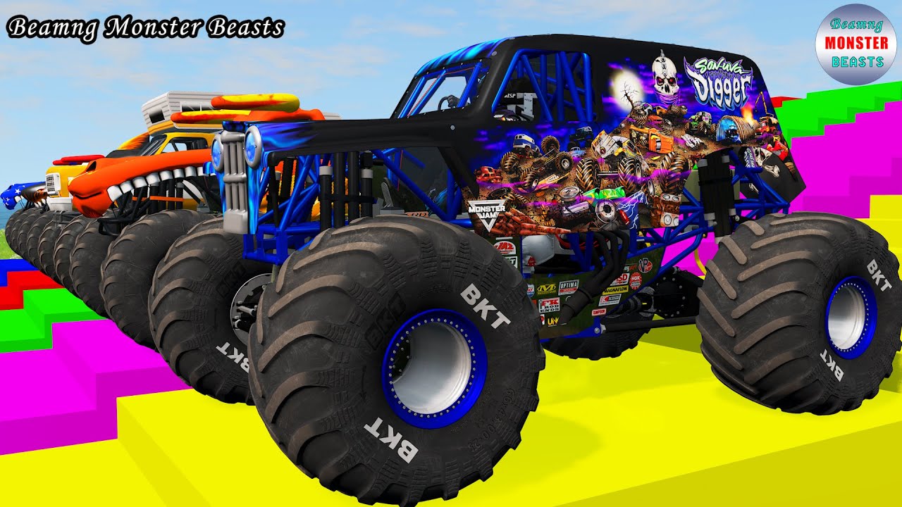 Monster Truck Transport on Triple Flatbed Trailer – BeamNG Monster Beasts #212