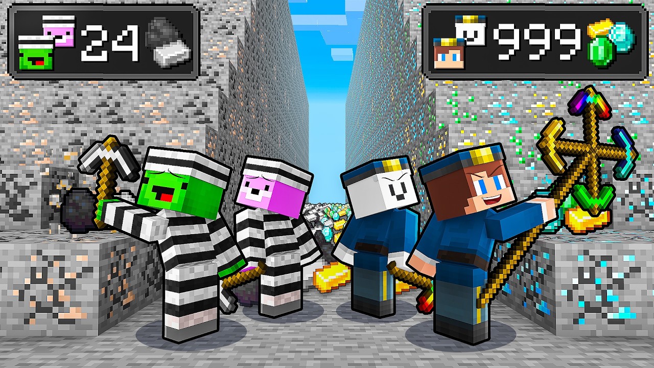 JJ and Mikey: POLICE vs CRIMINAL Mine Team Battle in Minecraft - Maizen