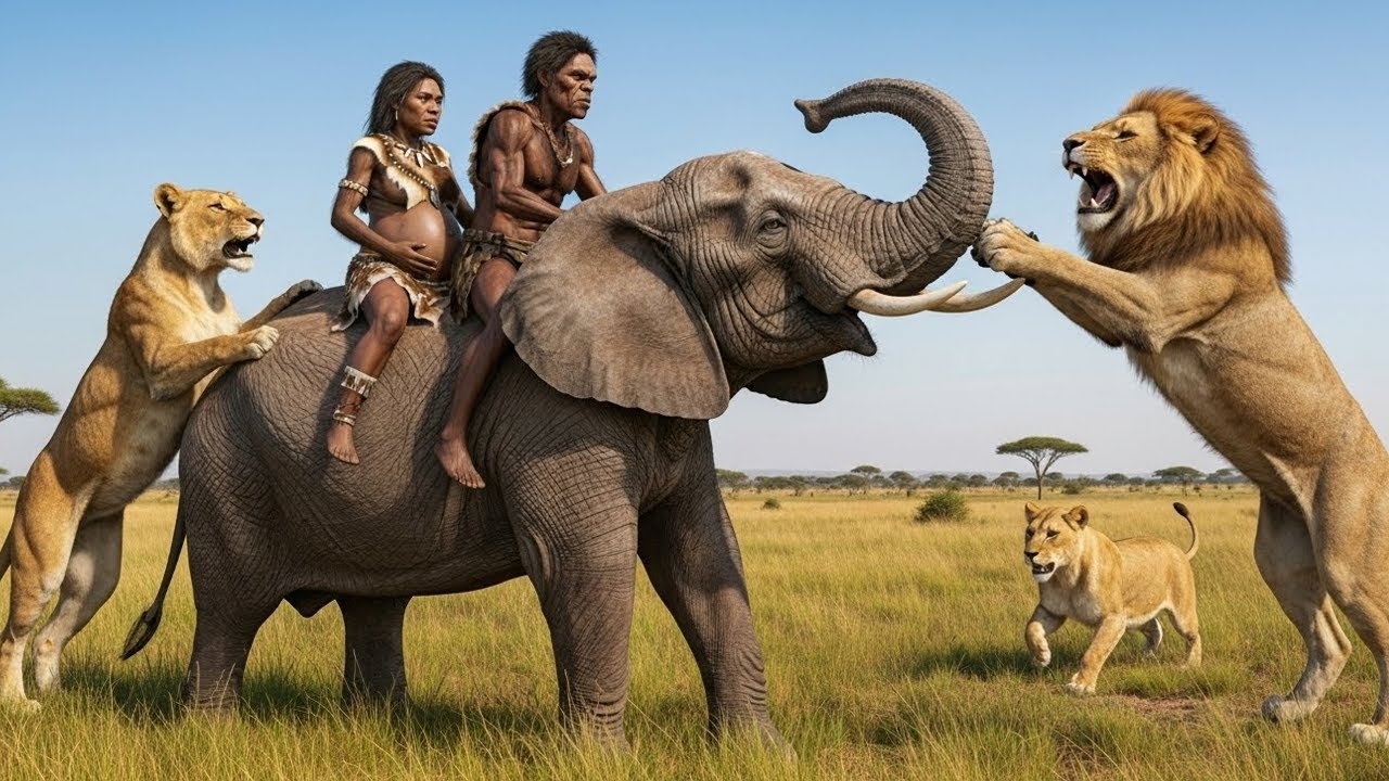 Life 3.2 M Years Ago: Homo habilis & Elephant Ancestors VS Giant Lion – The Deadliest Encounter