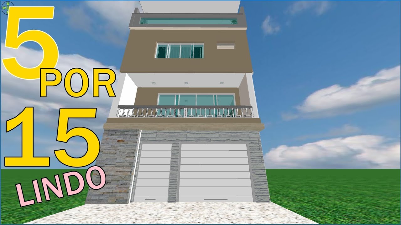 sobrado 5x15 - projeto 3d para sobrado pequeno