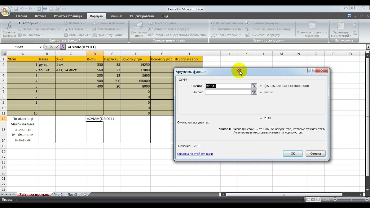 Звіт компанії про продаж в Excel.