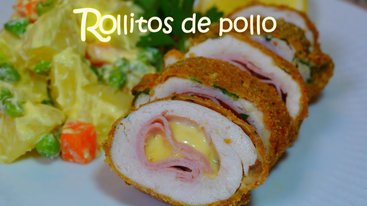 Rollitos de pollo rellenos con jam&oacute;n y queso F&Aacute;CIL cordon bleu