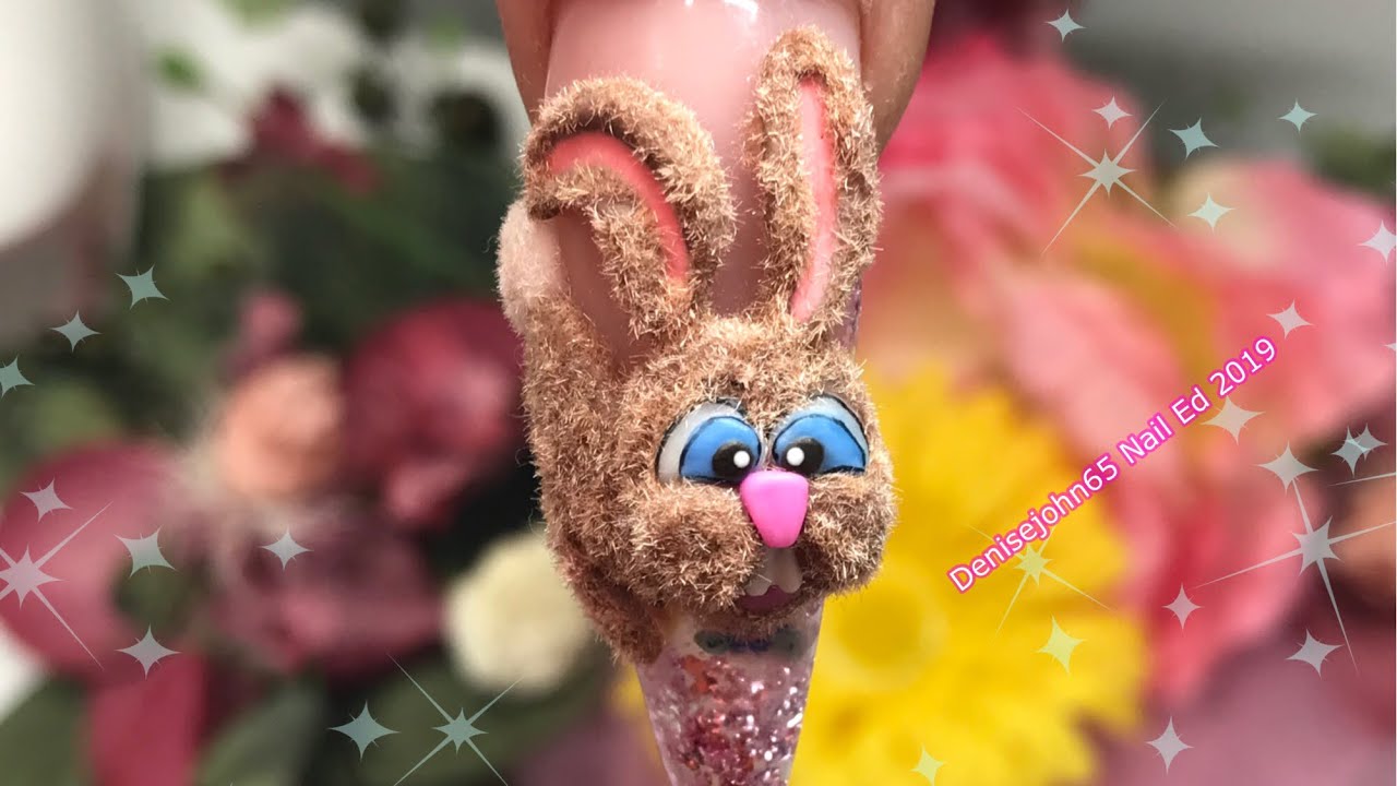 Flocking Powder Fuzzy  Easter Bunny NART ART  / 3 D Gel Nail Art Design