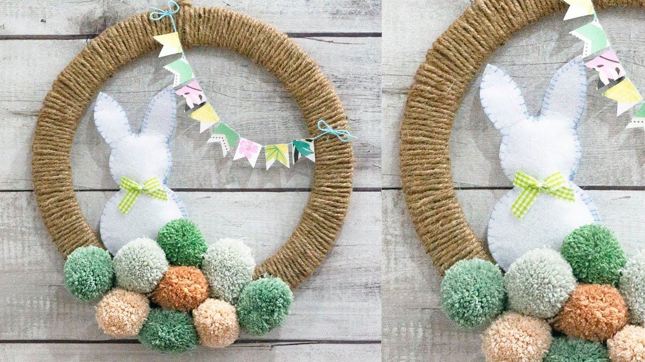 Easter Wreath DIY - Easter Decoration Ideas with Bunny and Pompom Wreath - DIY Easter Decorations