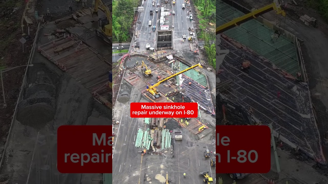 Massive Sinkhole Repair Underway on I-80 near Wharton N.J.