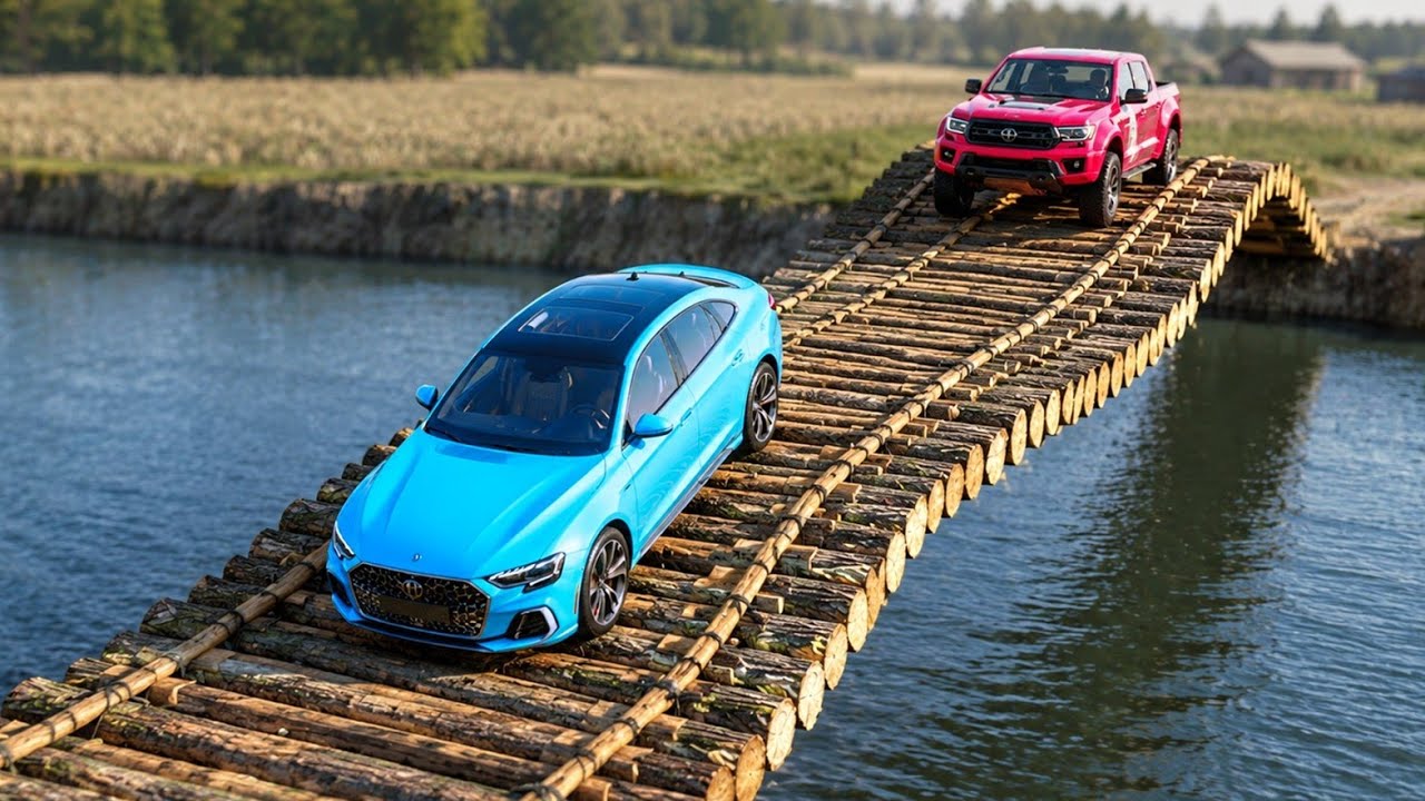 Cars vs Broken Bridge with Potholes Challenge #4 in BeamNG Drive!