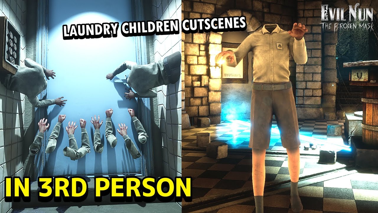 Evil Nun Broken Mask Cutscene Laundry Children View in 3rd Person