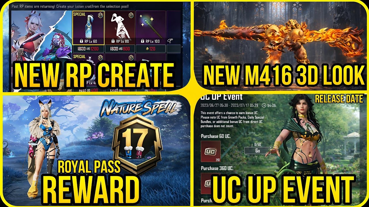 NEW M416 3D IMAGE❤️ NEXT UC UP EVENT🔥 A17 NURTURE SPELL REWARD😱 NEW RP CREATE REWARD😎