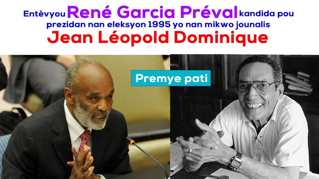 Kandida pou prezidan Rene Garcia Preval tap reponn kesyon jounalis Jean Dominique an 1995