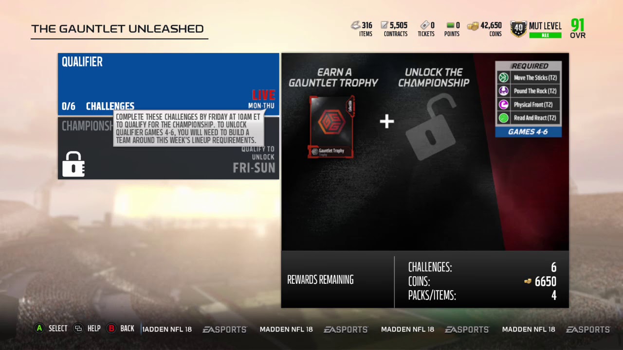 Madden 18 Ultimate Team Week 19 Gauntlet Unleashed Information and Rewards - 4 Tier 2 Chems Required
