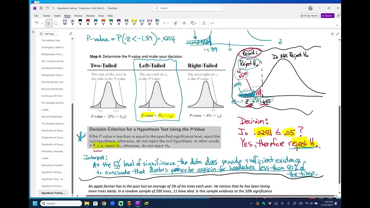 Statistics 1: 10.2 Hypothesis Testing - Proportion z Tests (Part 2 - P Value Method)