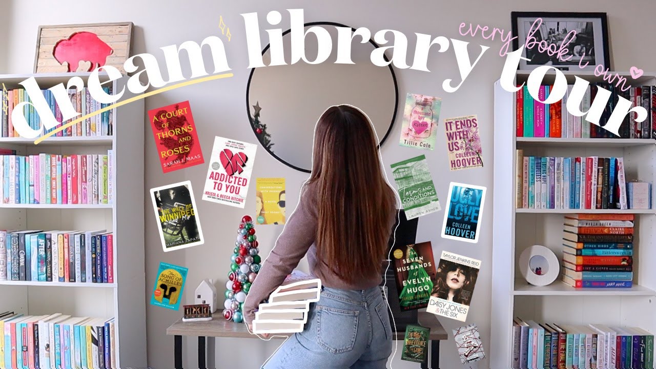 LIBRARY TOUR 📖☁️📚✨ taking you through my book shelves & showing you every book i own! (100+ books!!)