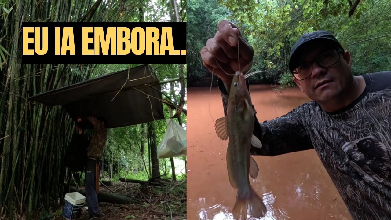 Pescaria no rio no modo raiz | barraca improvisada com lona