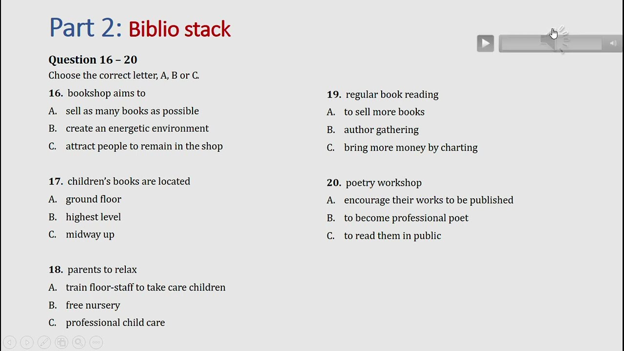 IELTS listening practice Part 2: Biblio stack (answer+ transcript)