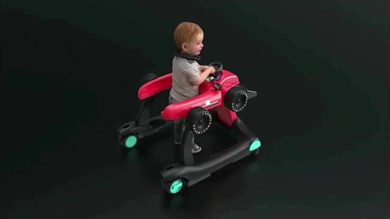 Trotteur Pliable 4 en 1 Pousseur Hauteur et Vitesse R&eacute;glables Bo&icirc;te &agrave; Musique avec Lumi&egrave;re