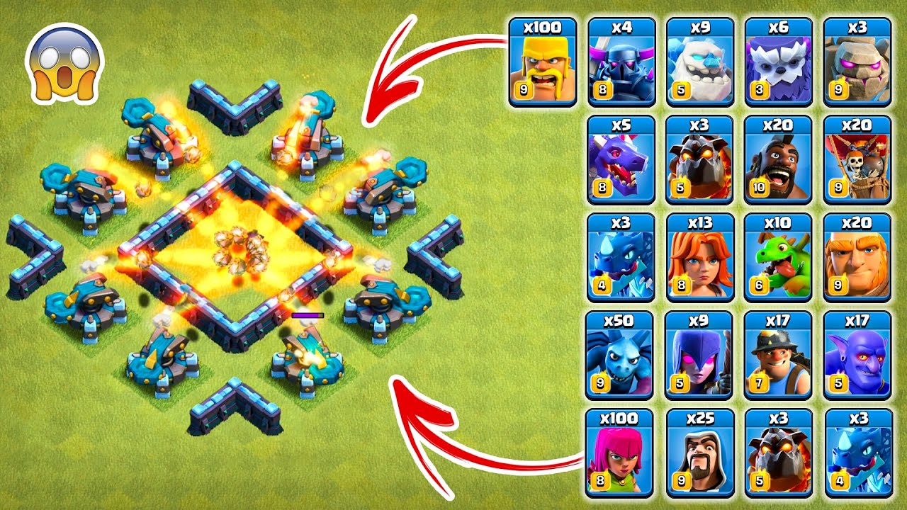 4x Scattershot vs All Troops Clash of Clans Gameplay