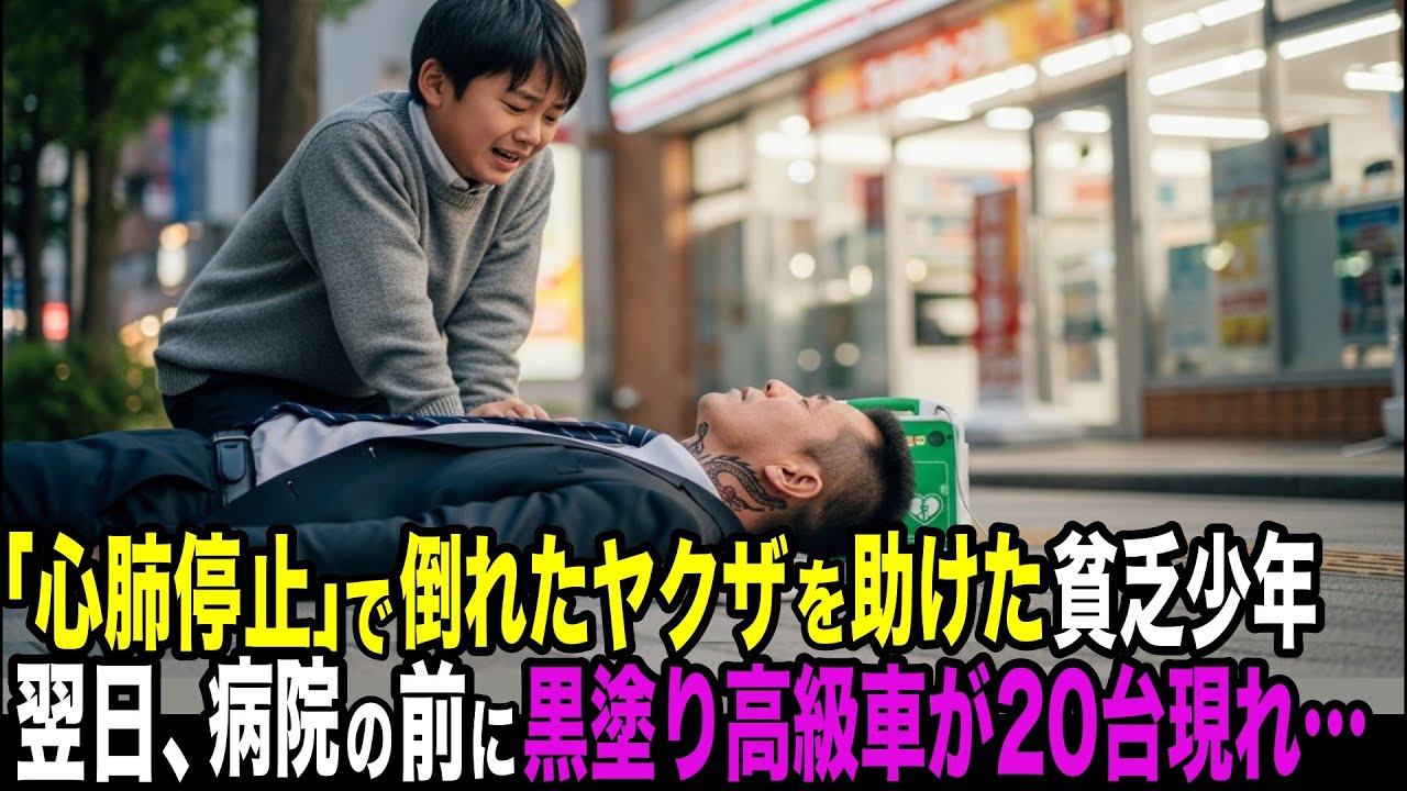 心肺停止で倒れたヤクザを助けた貧乏な少年 。翌日、母が入院する病院に黒塗りの高級車が20台現れて
