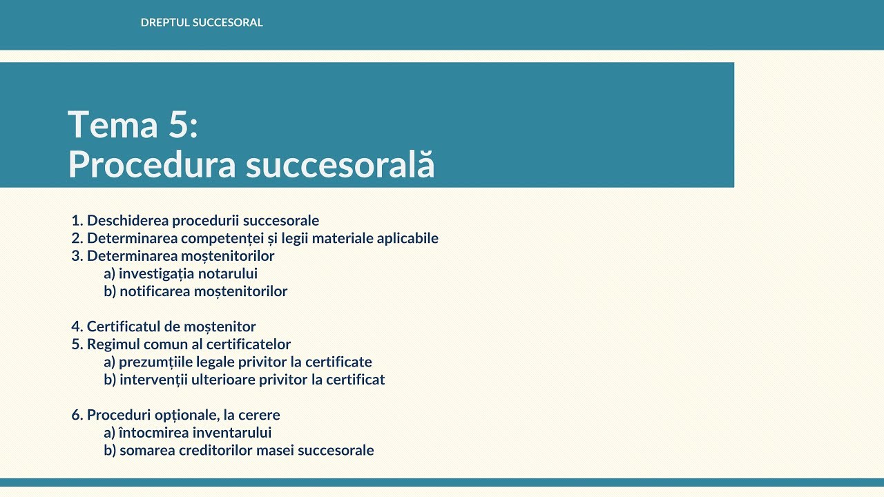 Drept succesoral MD / Tema 5: Procedura succesorală notarială