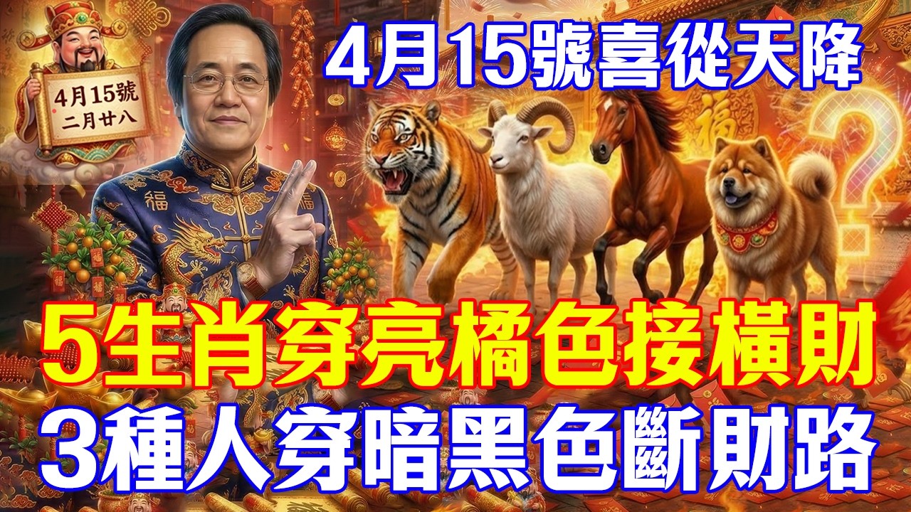 倪海廈：4月15號喜從天降！這5生肖人穿「亮橘色」接橫財，這3種人忌穿「暗黑色」斷財路！#倪海廈#赤馬紅羊劫#養生#國學#易經#清明#開運#招財#補財庫#風水#2026運勢