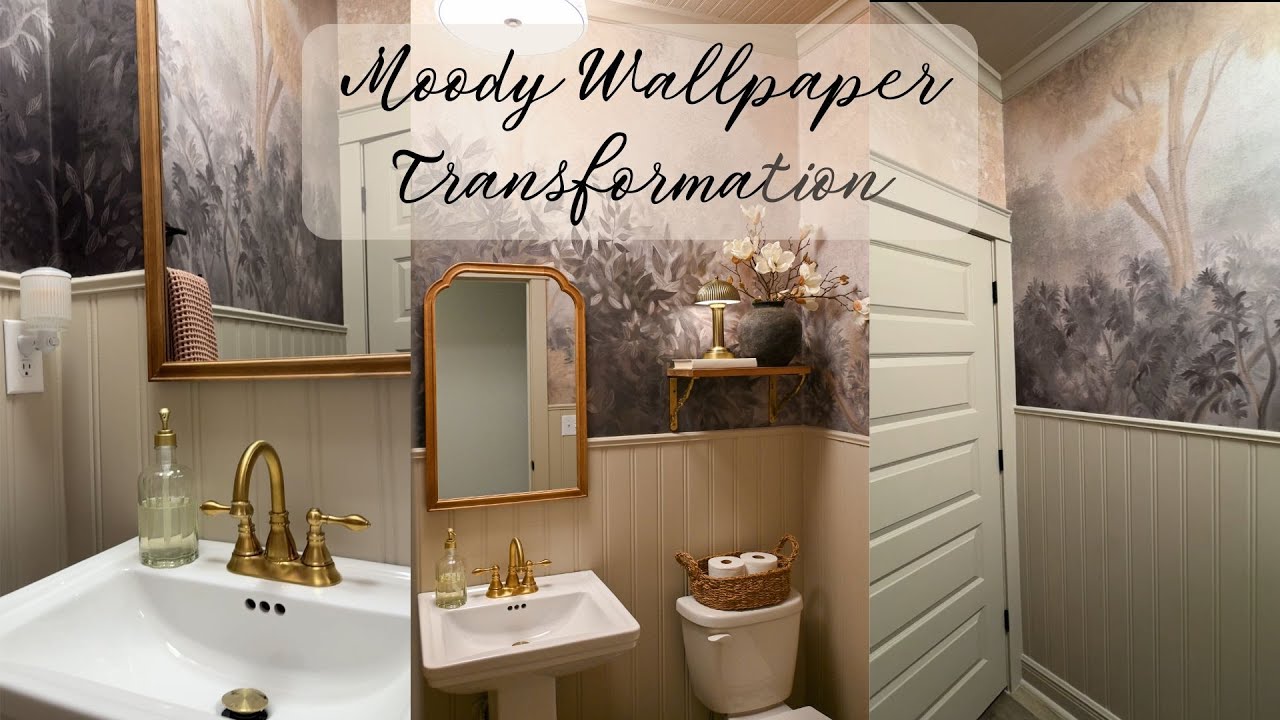 Moody Powder Room Makeover on a Budget | Wallpaper Mural Transformation