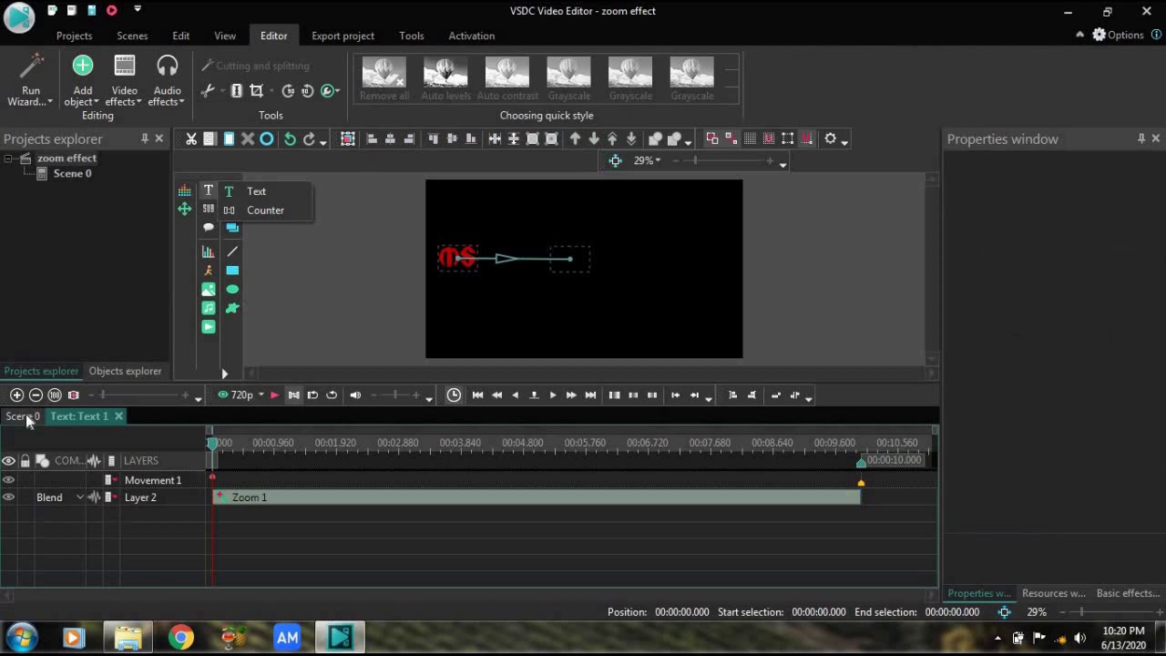 How to create zoom in and out in text using VSDC Free Video Editor