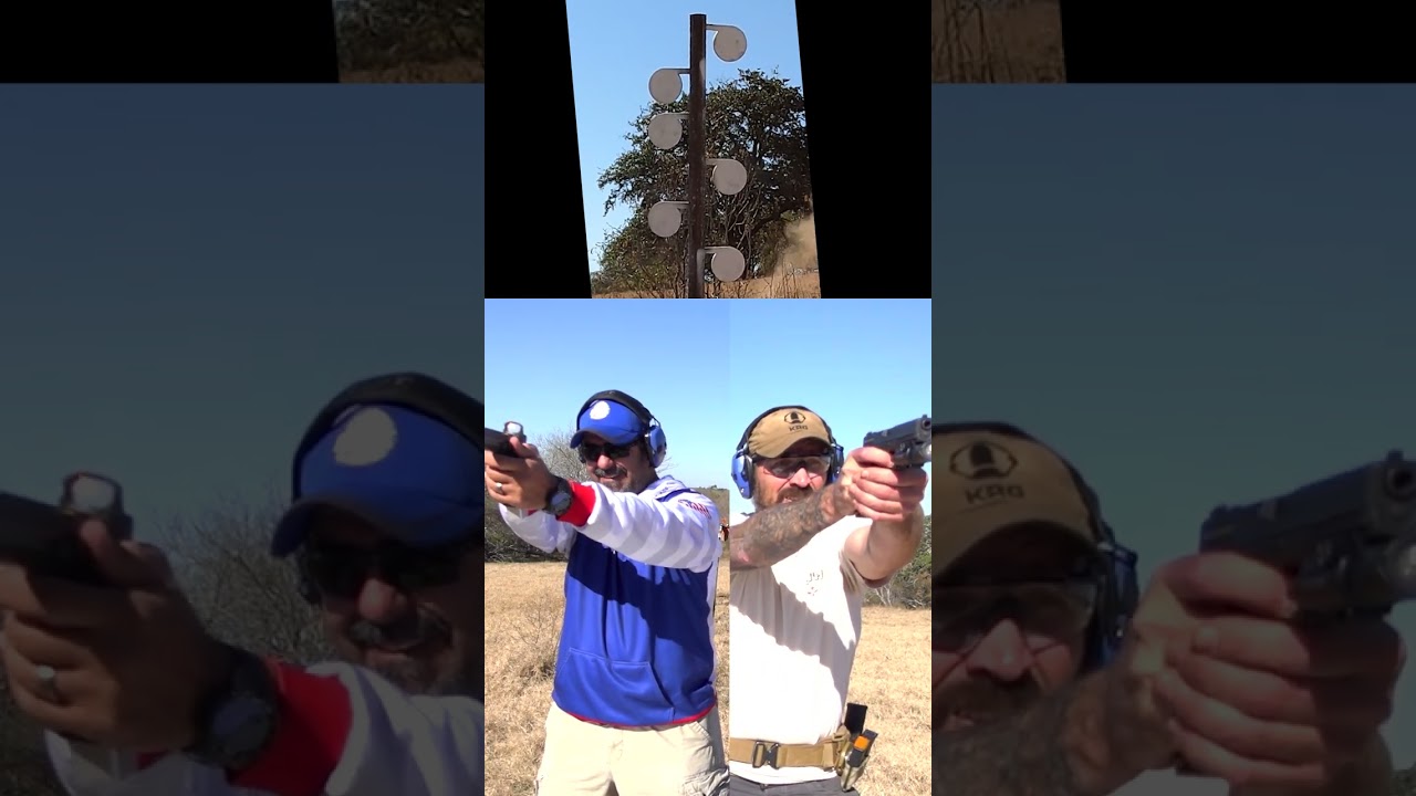 Dueling tree with pistols.