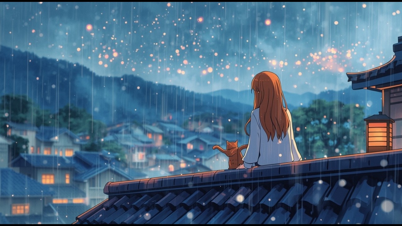 Rooftop Raindrops: Lofi Beats for Stargazing Through a Stormy Evening Mist