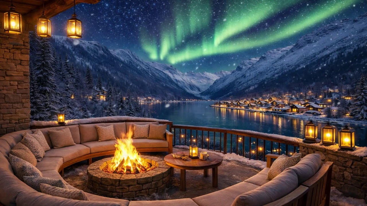 Winter River Cabin at Midnight  Calm Fireplace Sounds for Sleeping & Stress Relief