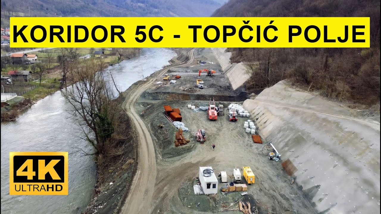 Koridor 5C Topčić polje. Trasa autoputa uz samu rijeku Bosnu. Dron 4K.