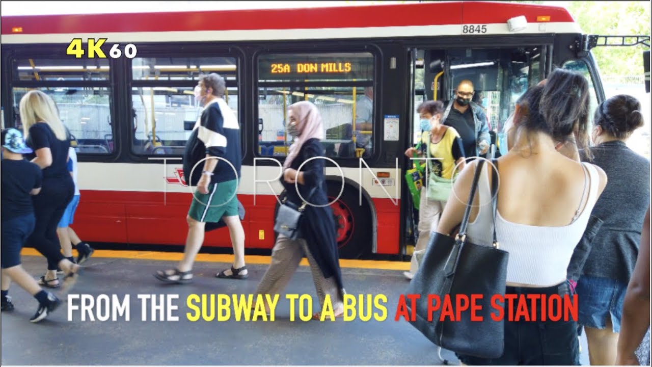 Toronto Subway To Bus Transfer - From Bloor-Yonge Stn Eastbound On Line 2 & Onto A Bus At Pape Stn