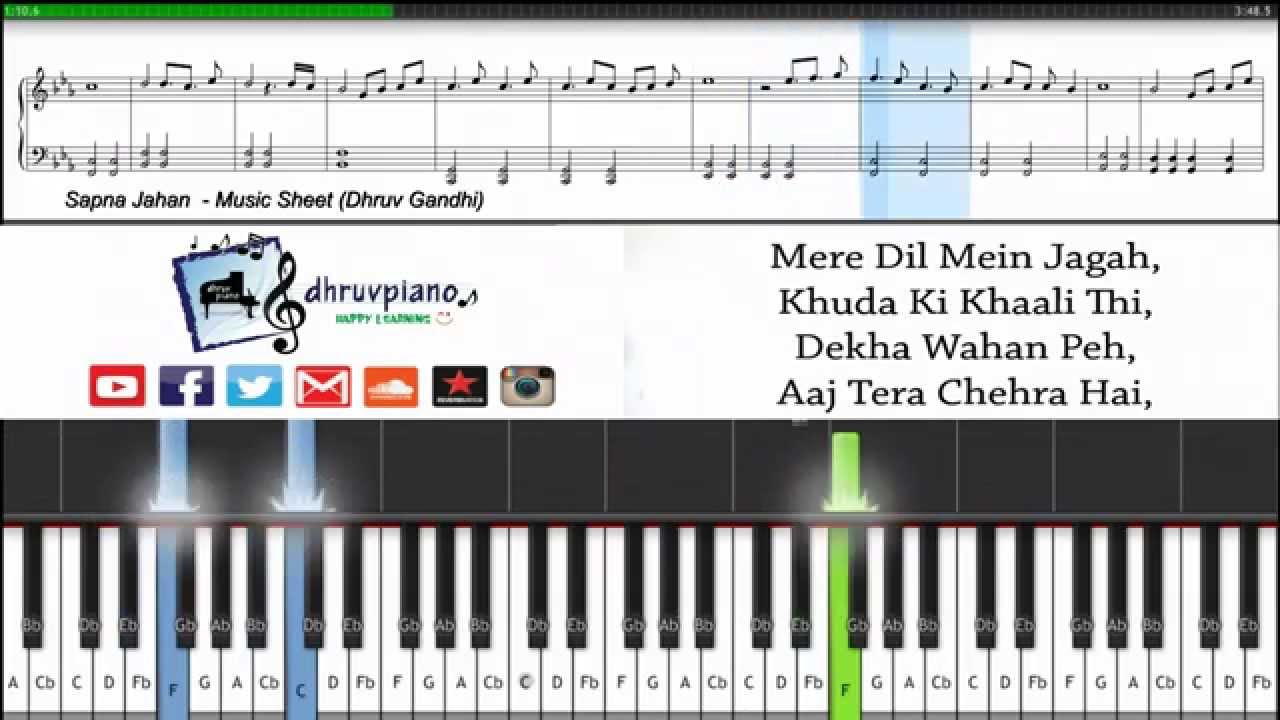 ♫ Sapna Jahan (Brothers) || Piano Tutorial + Sheet Music + MIDI with Lyrics