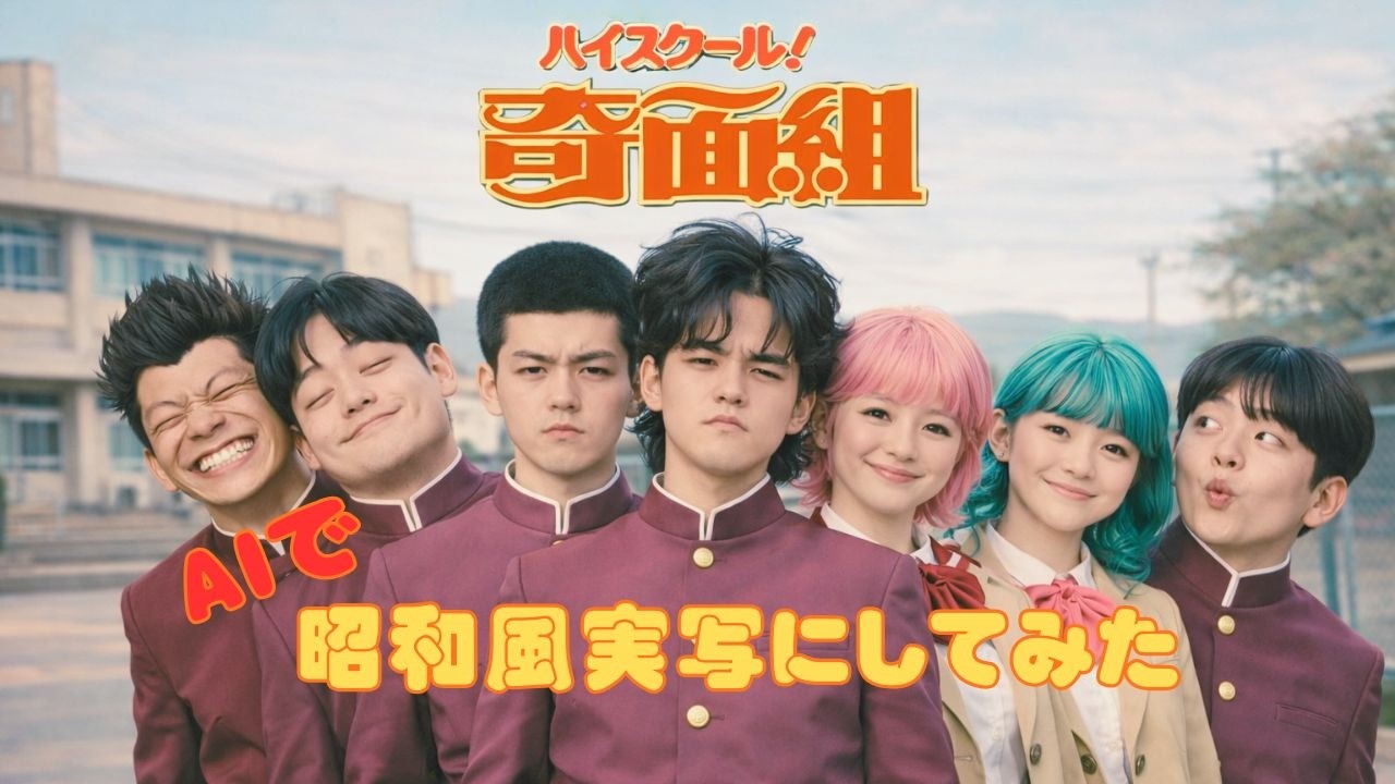 【ハイスクール奇面組】AIで昭和風実写にしてみた