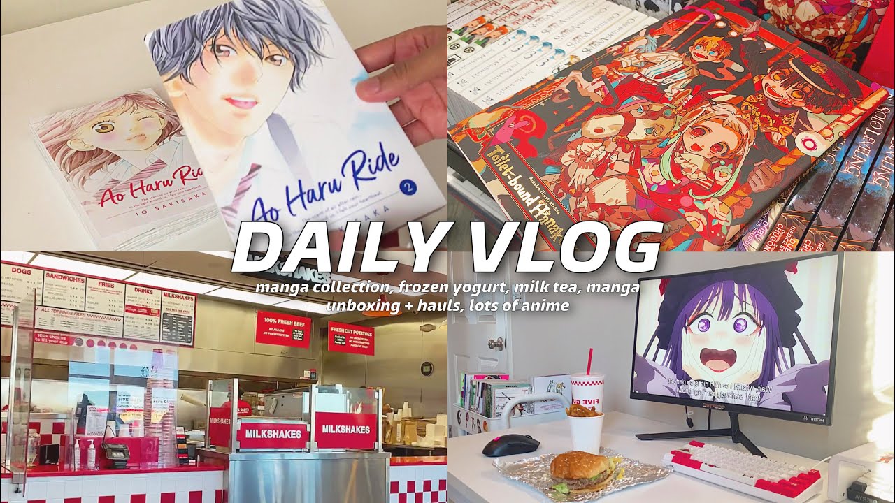 daily vlog : manga unboxing + haul , frozen yogurt, milk tea, manga collection, lots of anime !