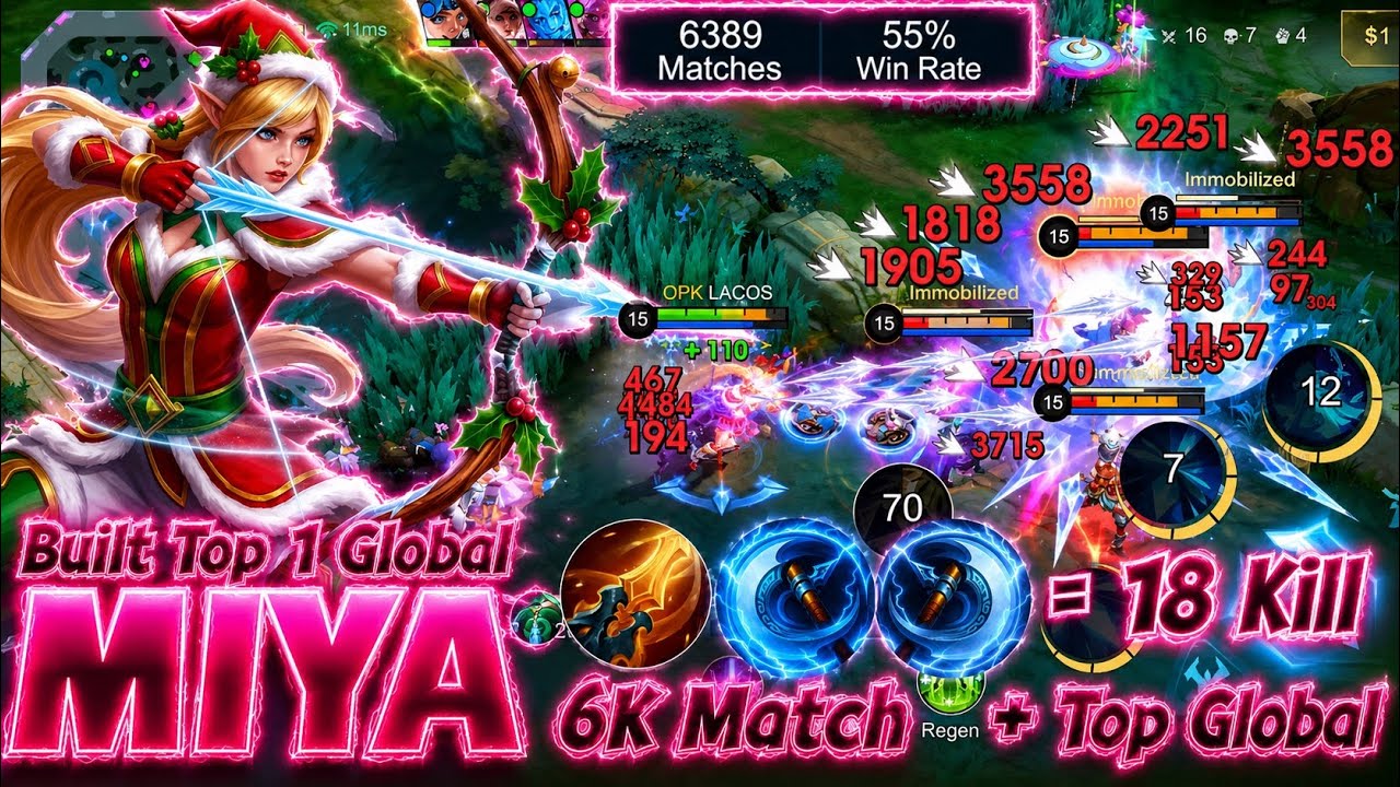 6.3K Match Miya Beat All Marksman Gold Lane Monster With Built Top 1 Global #miya #mlbb 