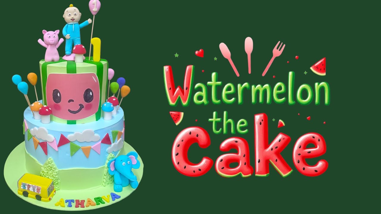 Watermelon theme cake 2 tier first birthday beautiful design tutorial #youtubeshorts #shortsfeed 