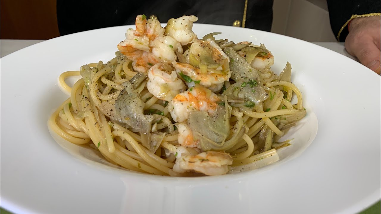 Spaghetti con Gamberi e Carciofi