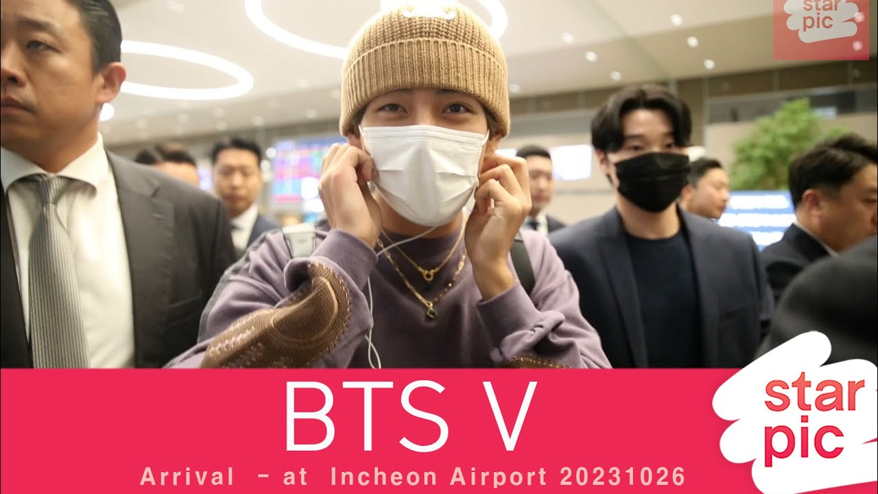 BTS 뷔 '비니 쓴 곰돌이!' [STARPIC]  BTS V Arrival  - at  Incheon Airport 20231026