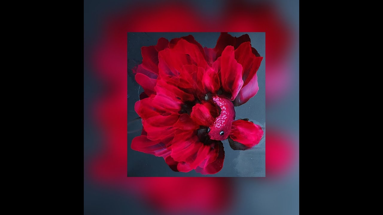 (735) Beta Fish in Ranger Crimson Alcohol Ink on Black Grafix Paper!