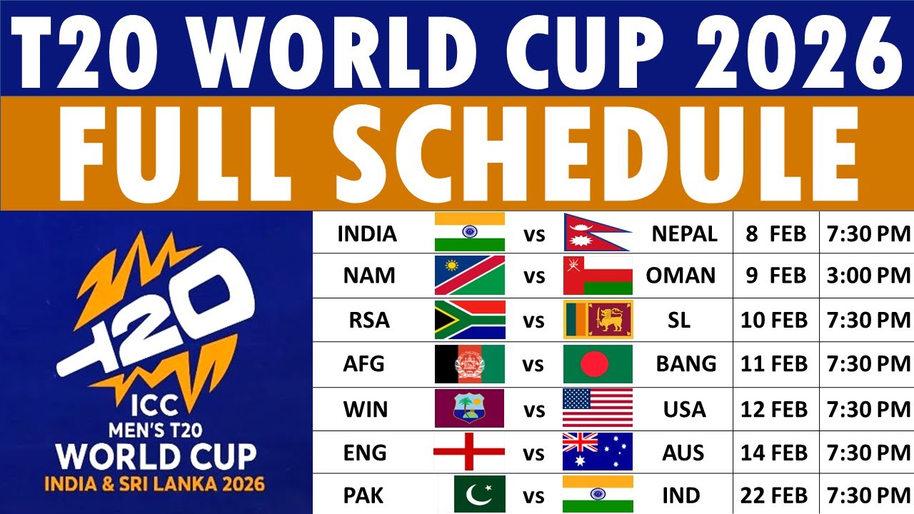 ICC T20 World Cup 2026 Schedule: T20 World Cup 2026 Schedule | T20 World Cup Schedule