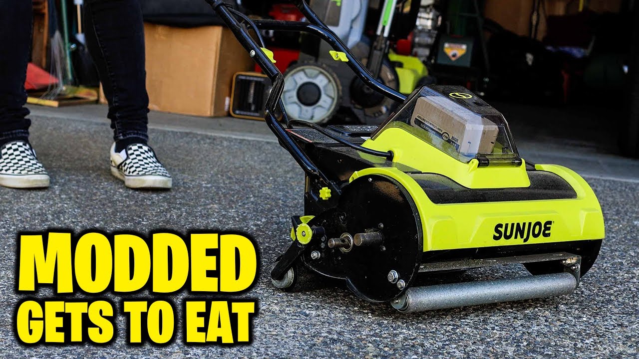 SunJoe reel mower get to eat 😂 WEEKEND MOW 1.5