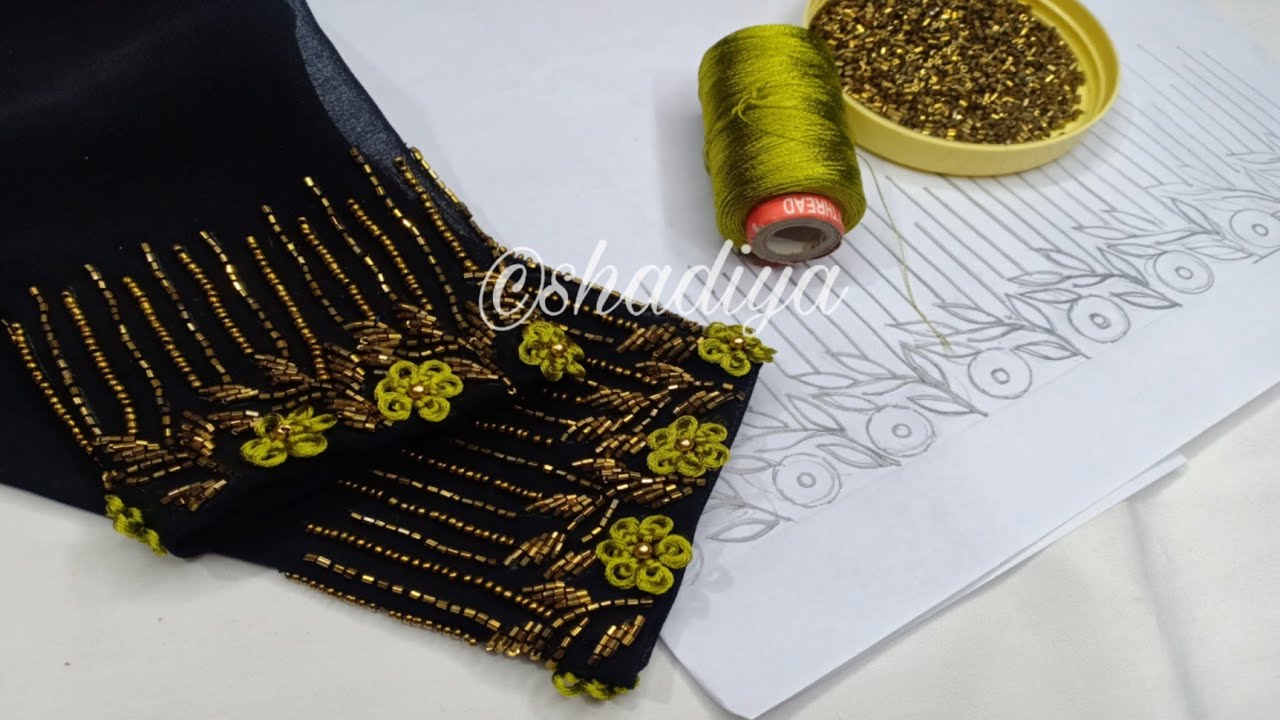 Silk thread ring knot flower beadwork sleeve embroidery for kurti salwar|silk thread embroidery
