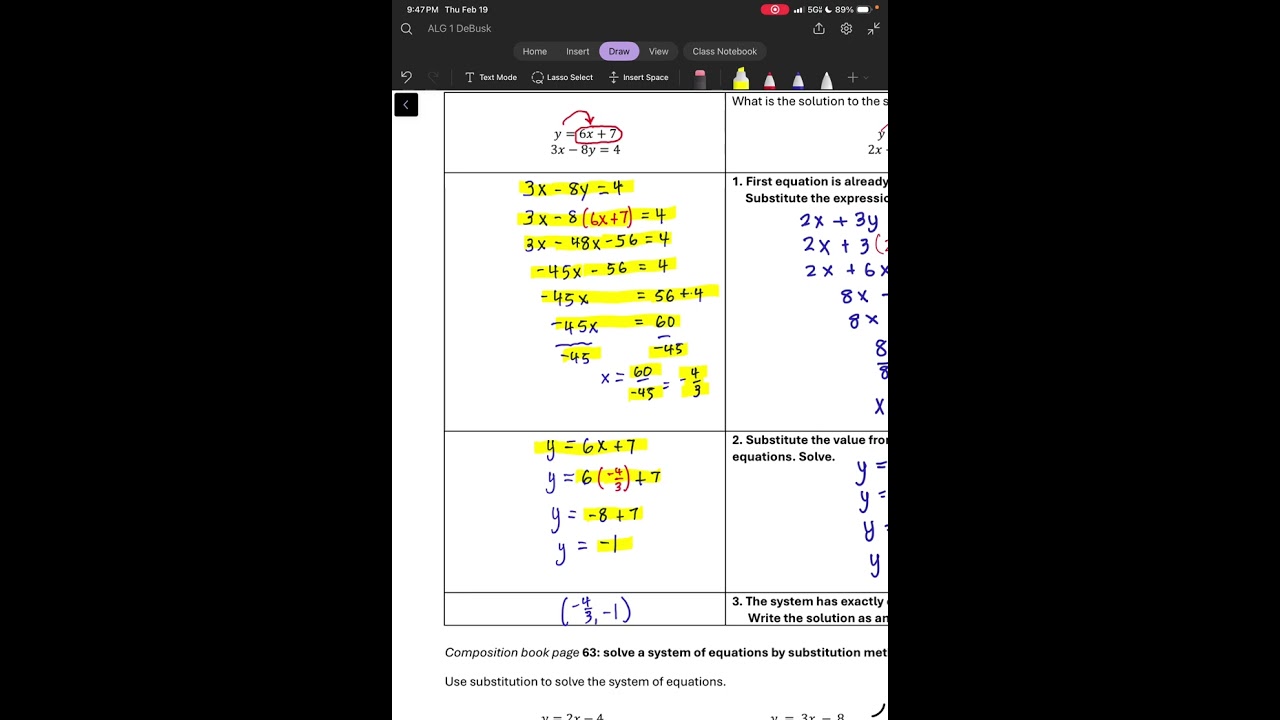 Solve systems of equations by the substitution method