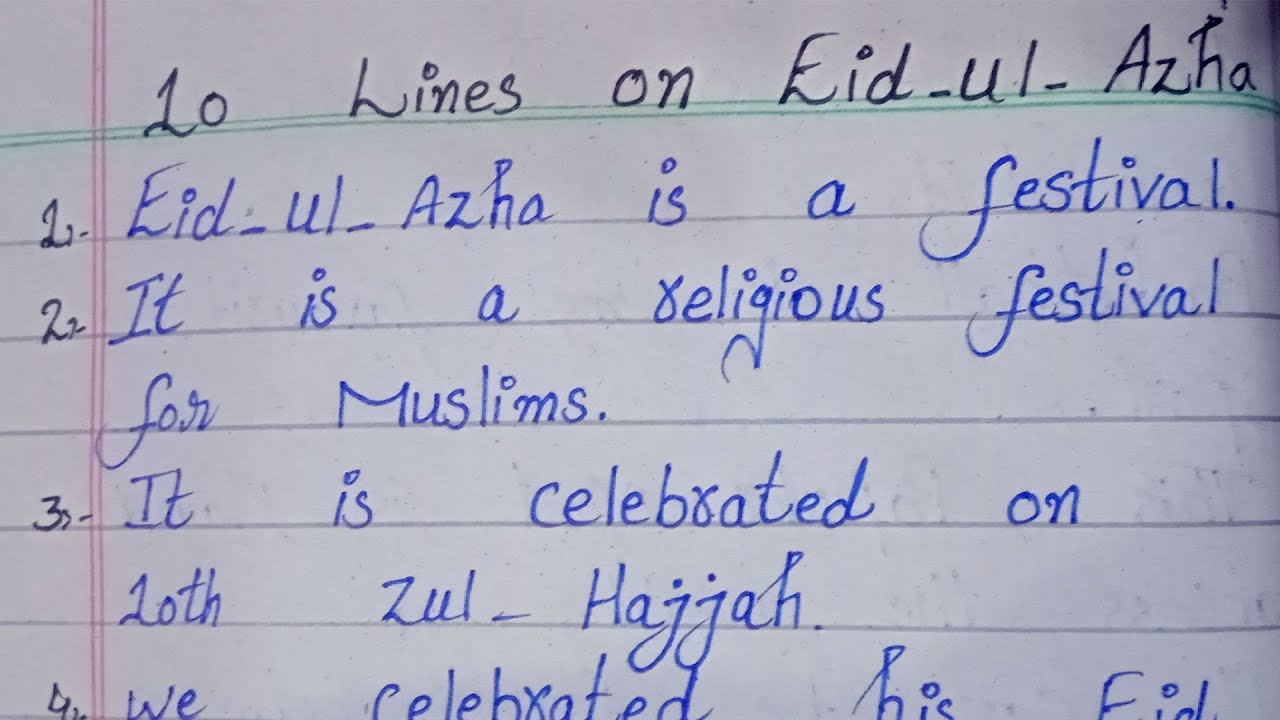10 Lines on Eid Ul Azha | 10 Lines On Eid | SR Handwriting