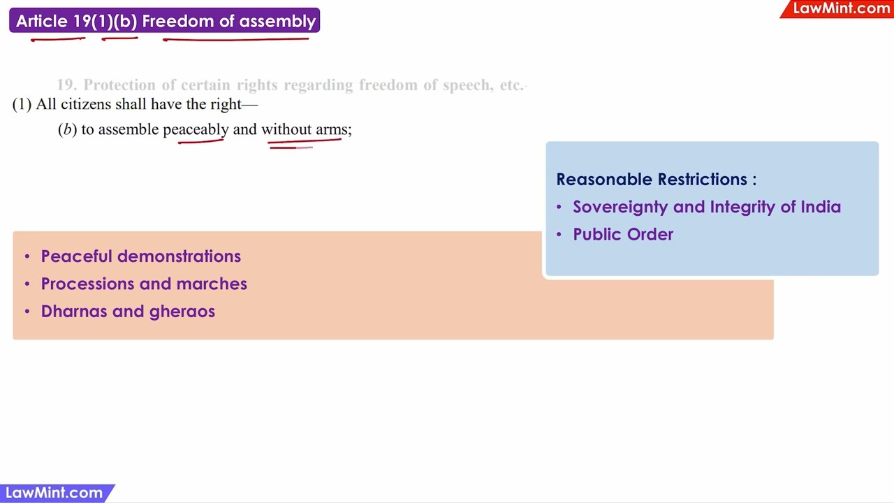 Article 19(1)(b) Freedom of assembly Constitutional Law LLB