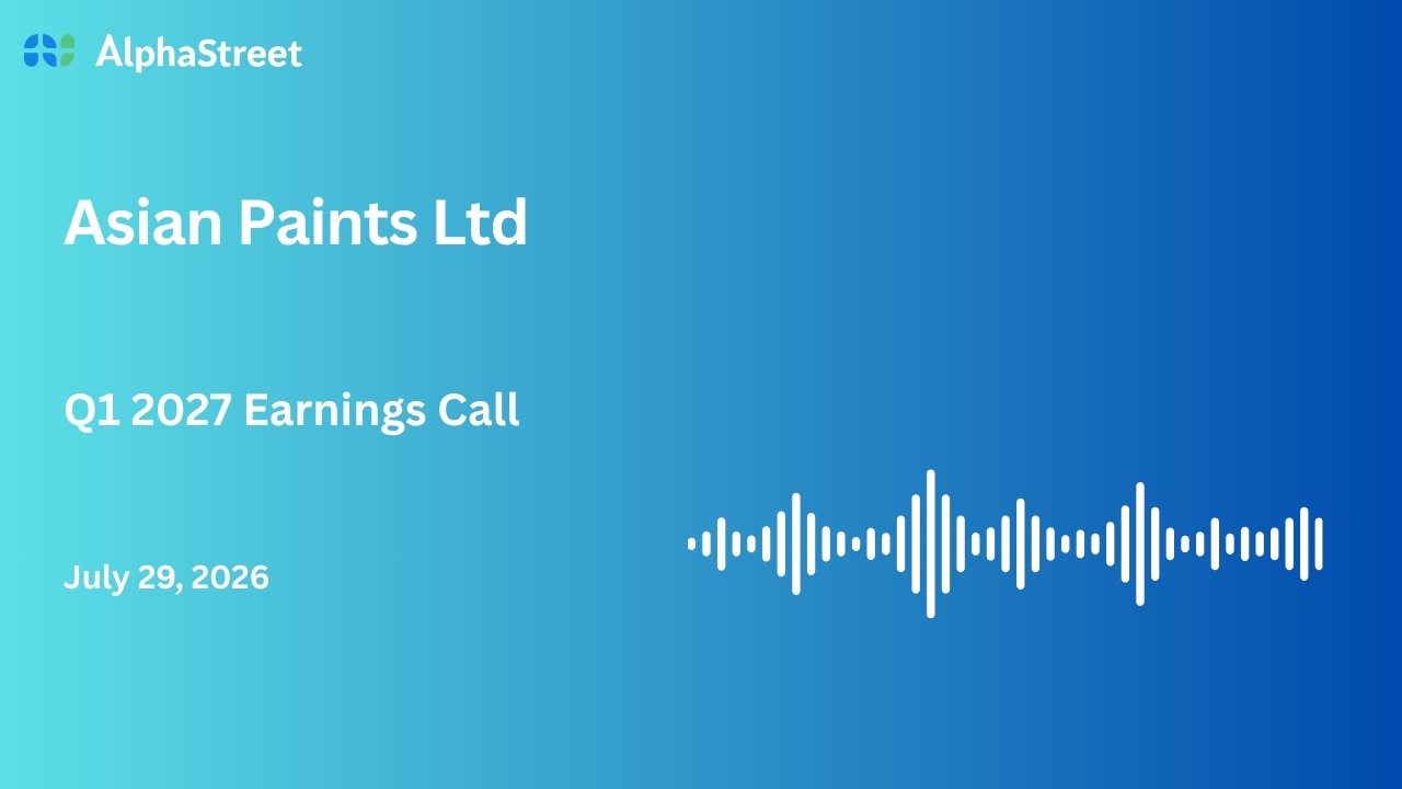 Конференц-звонок по результатам деятельности Asian Paints Ltd за 1-й квартал 2026-27 финансового ...