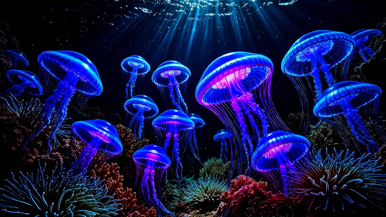 Jellyfishes 4K Liquid Visualization TV Screensaver • Empathetic Liquid Dark Background
