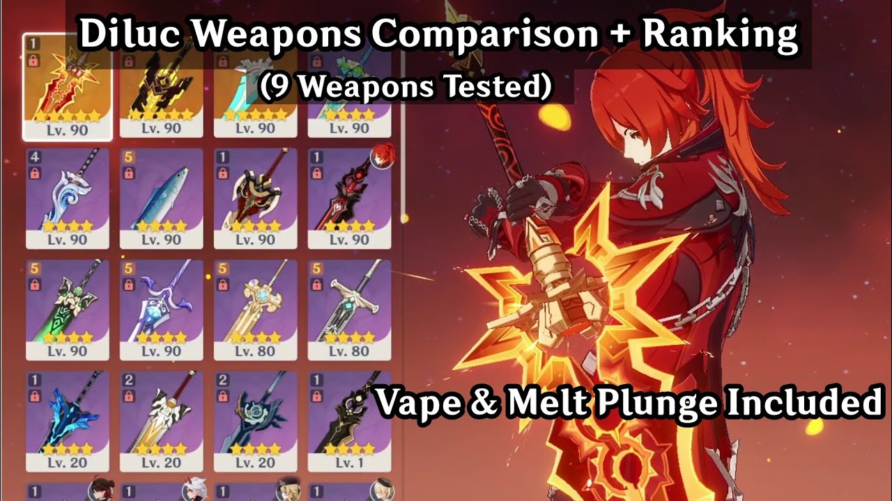 Diluc Weapons Comparison and Rank (ft. Thousand Blazing Suns) | Genshin Impact